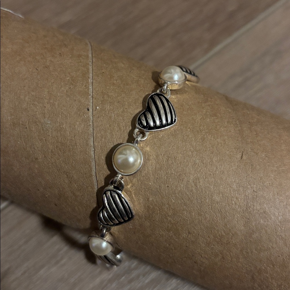 Vintage Heart/Pearl Silver Bracelet - Premier Designs